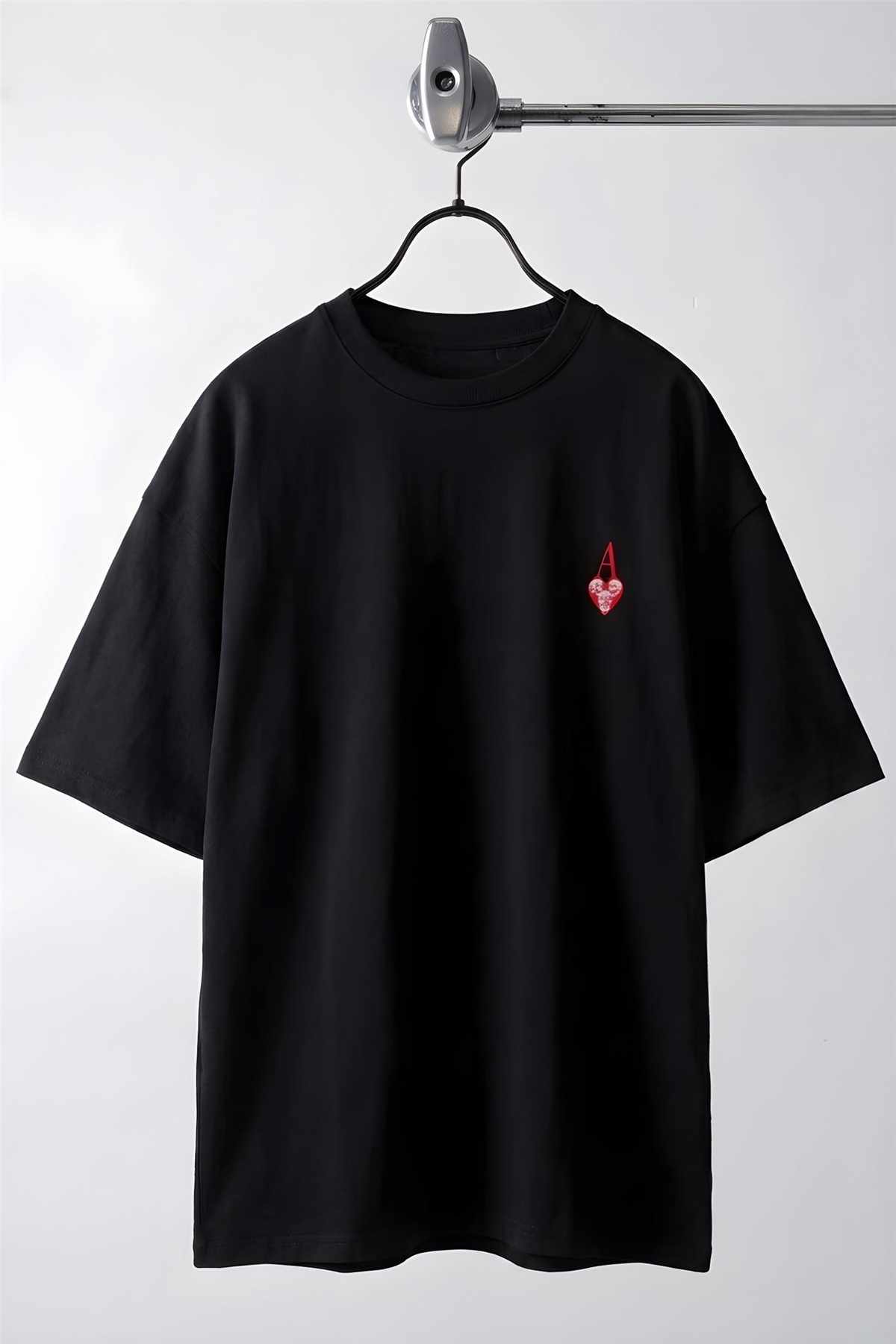 Erkek Siyah Kupa As Kuru Kafa Oversize Fit Bol Geniş Kalıp Salaş Kesim T-shirt