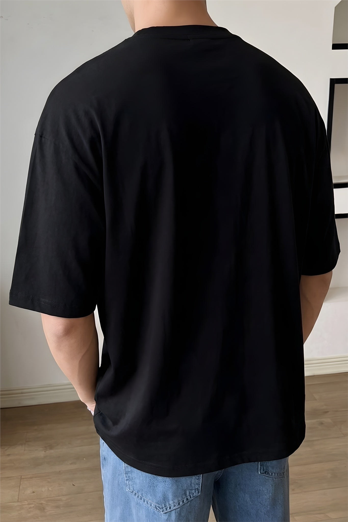Erkek Siyah Kupa As Kuru Kafa Oversize Fit Bol Geniş Kalıp Salaş Kesim T-shirt
