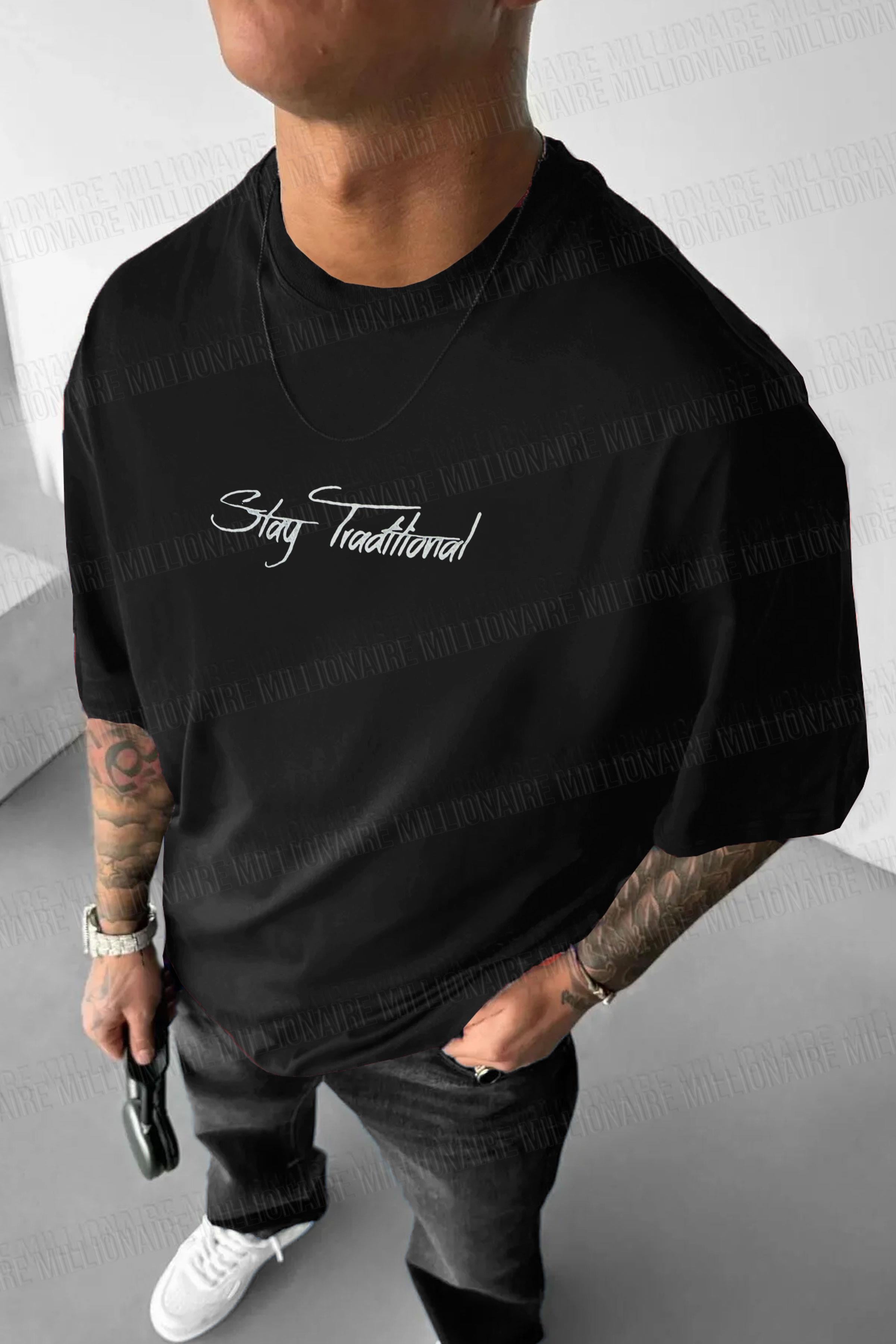 Erkek Siyah Traditional Ayıcık Teddy Bear Oversize Fit Bol Geniş Kalıp Salaş Kesim T-Shirt