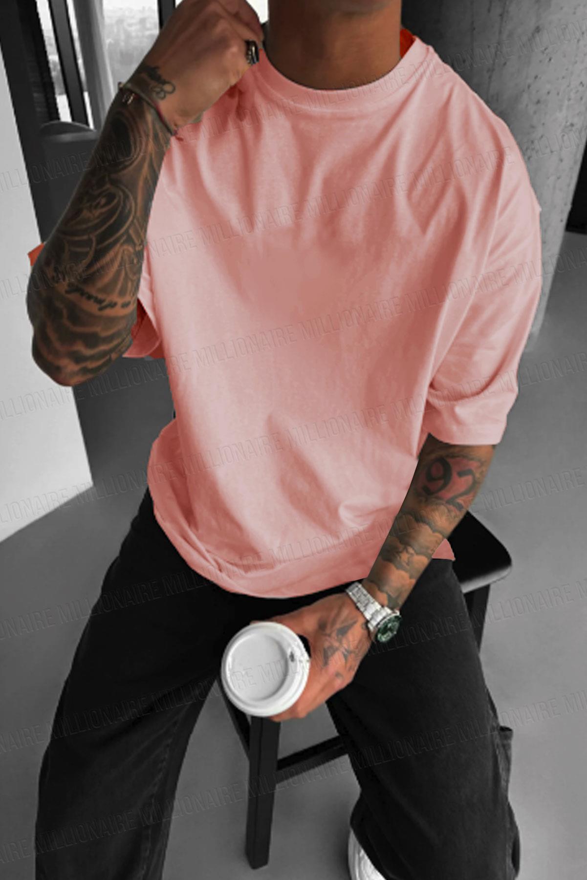 Erkek Somon Basic Düz Baskısız Oversize Salas T-Shirt
