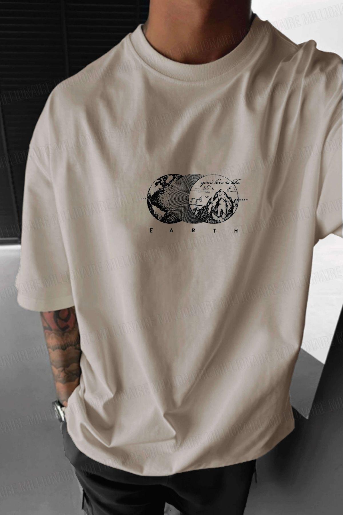 Erkek Taş Earth Oversize Fit Bol Geniş Kalıp Salaş Kesim T-shirt