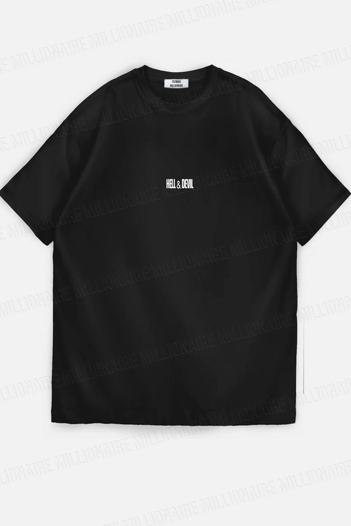 Hell & Devil Kabaran Baskı Bisiklet Yaka Oversize Salas T-Shirt