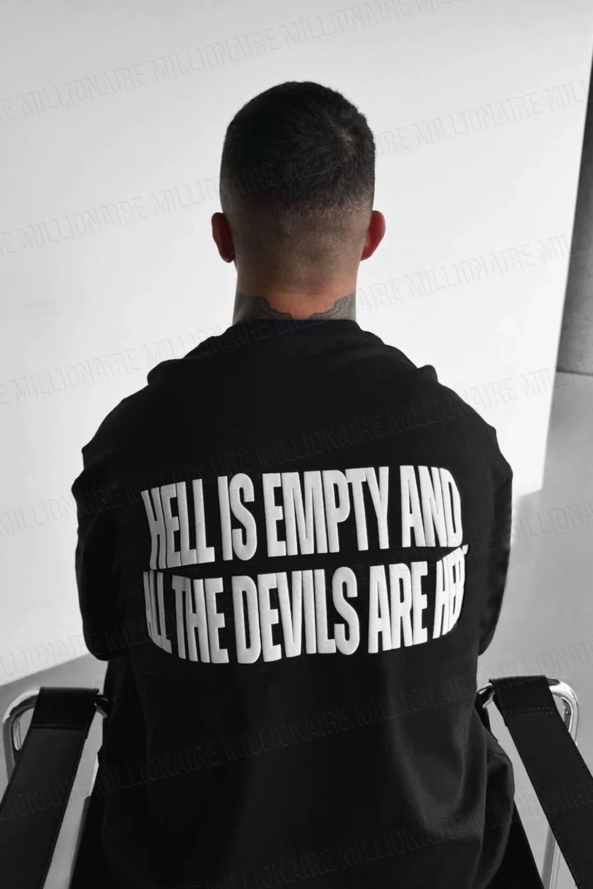 Hell & Devil Kabaran Baskı Bisiklet Yaka Oversize Salas T-Shirt