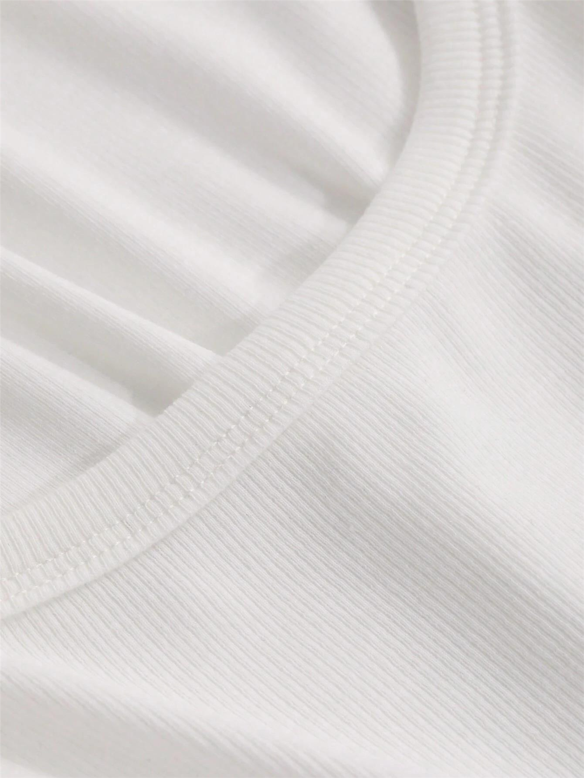 Kadın Beyaz Bisiklet Yaka Kısa Kollu Fitilli Kaşkorse Crop Bluz