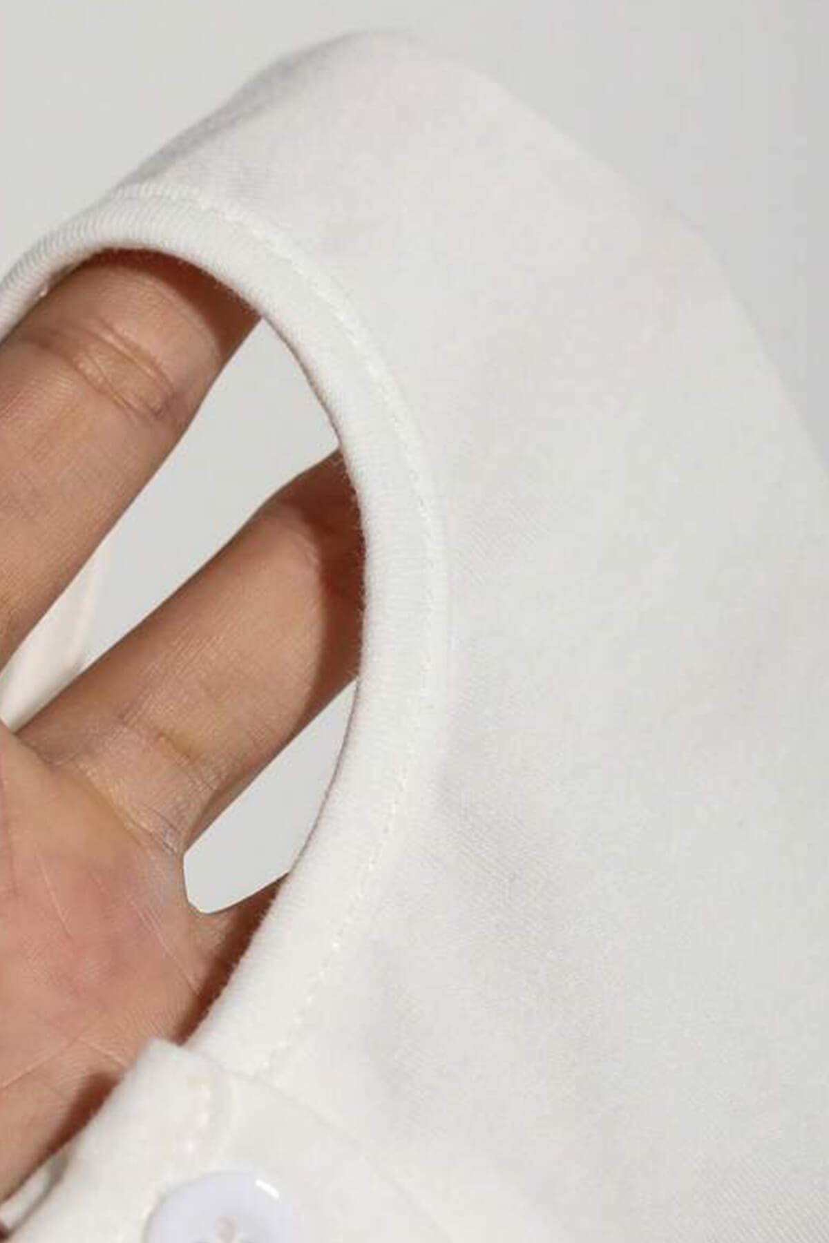 Kadın Beyaz Düğme Detaylı Patlı Düğmeli Bisiklet Yaka Uzun Kollu Fitilli Kaşkorse Bluz Body