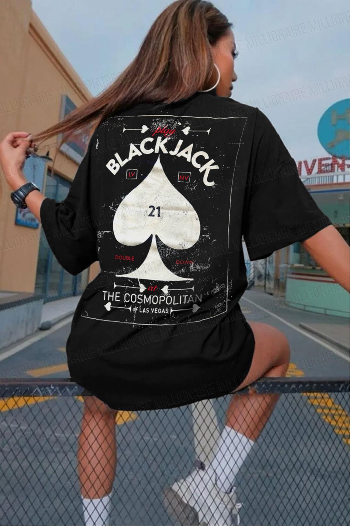 Kadın Black Jack Oversize Fit Bol Geniş Kalıp Salaş Kesim T-shirt