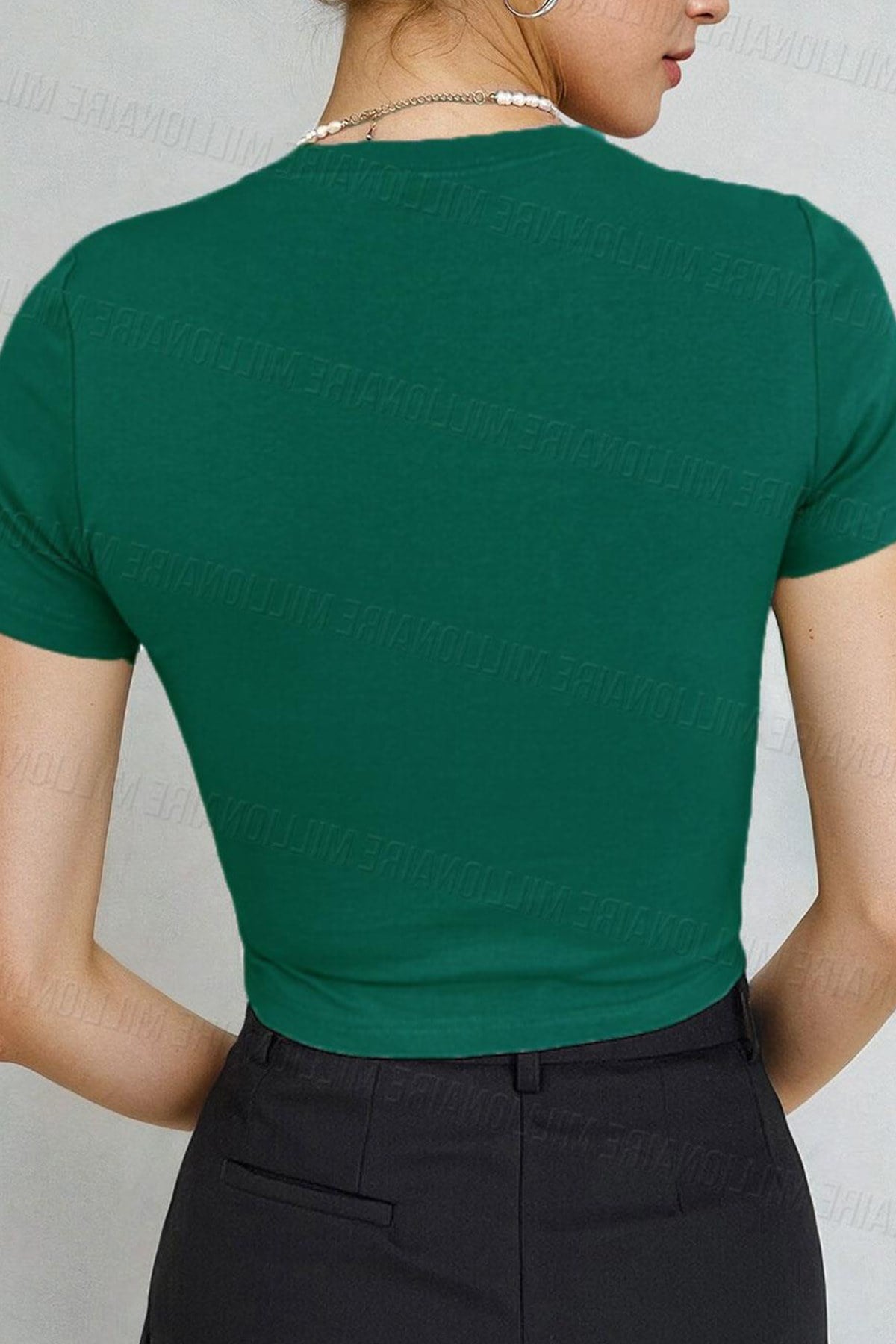 Kadın Bntn Yeşili Bisiklet Yaka Likralı Kısa Kol Body Crop T-Shirt