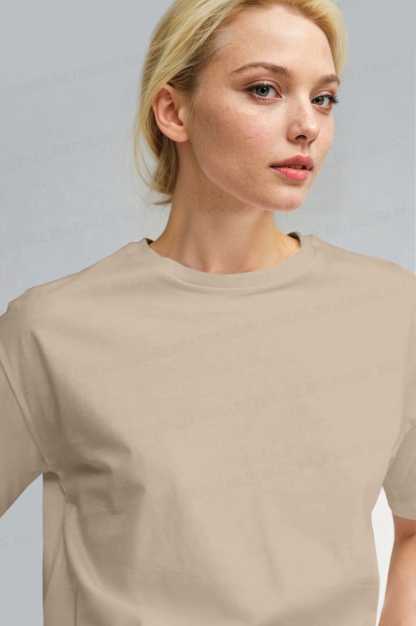 Kadın Camel %100 Pamuk Nefes Alan Bisiklet Yaka Regular Fit Normal Kesim Baskisiz Basic T-Shirt