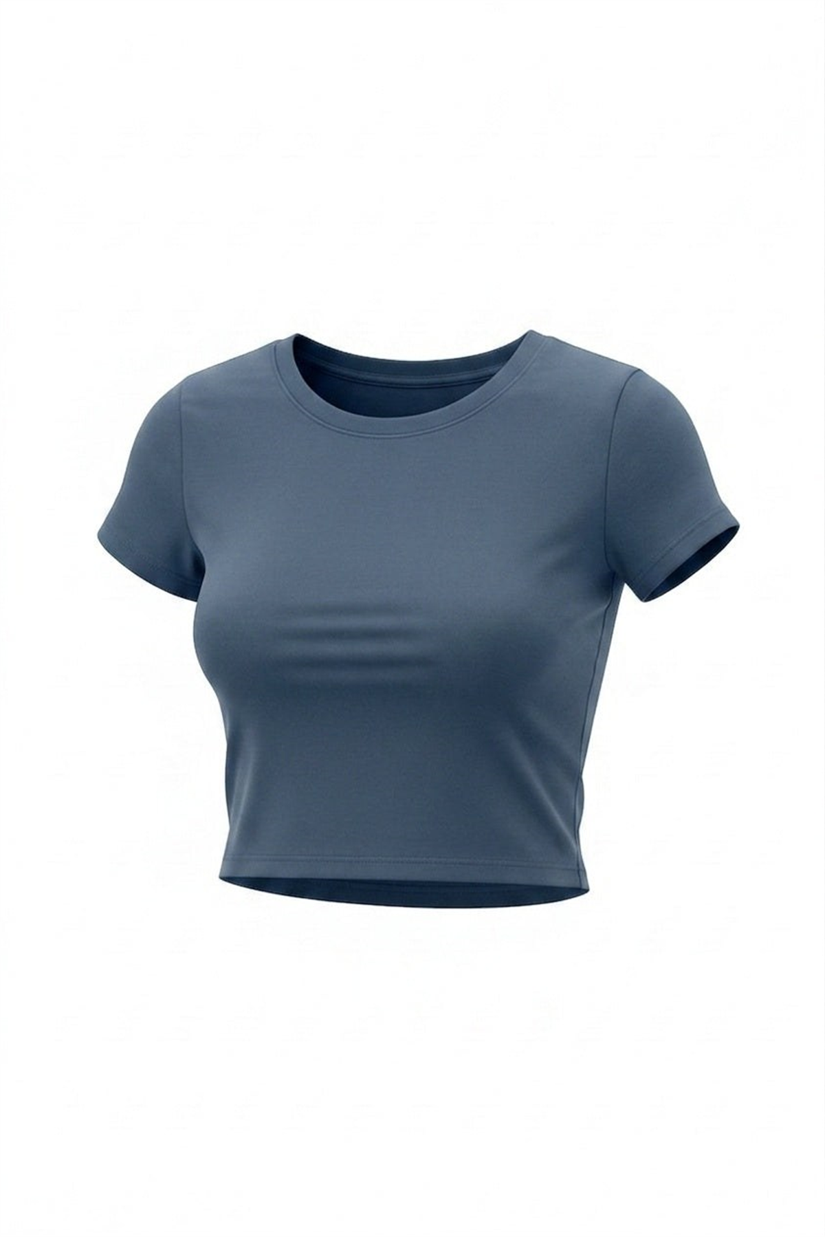 Kadın Füme Bisiklet Yaka Likralı Kısa Kol Body Crop T-Shirt