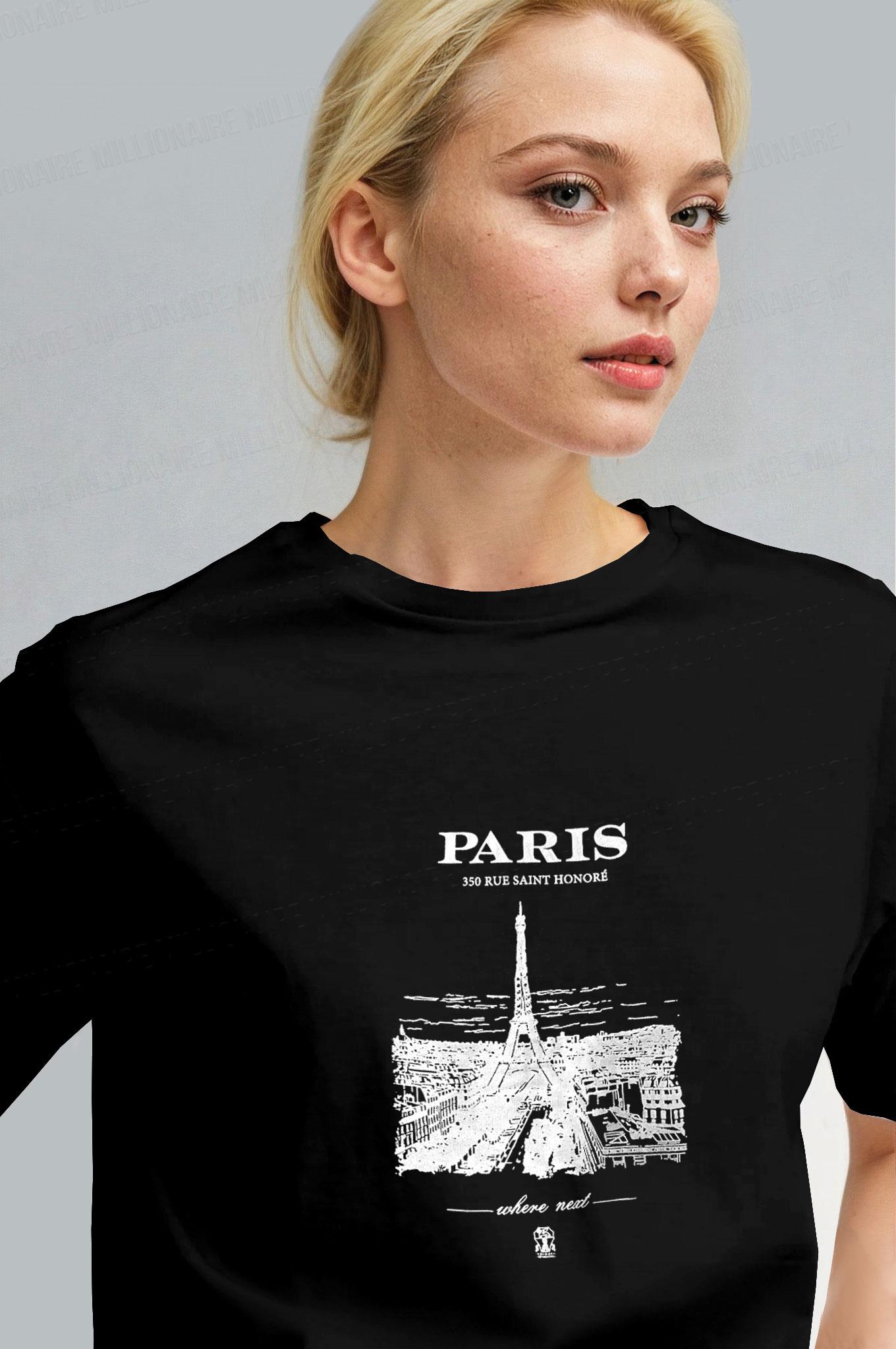 Kadın Siyah Paris Regular Fit Normal Kalıp T-shirt