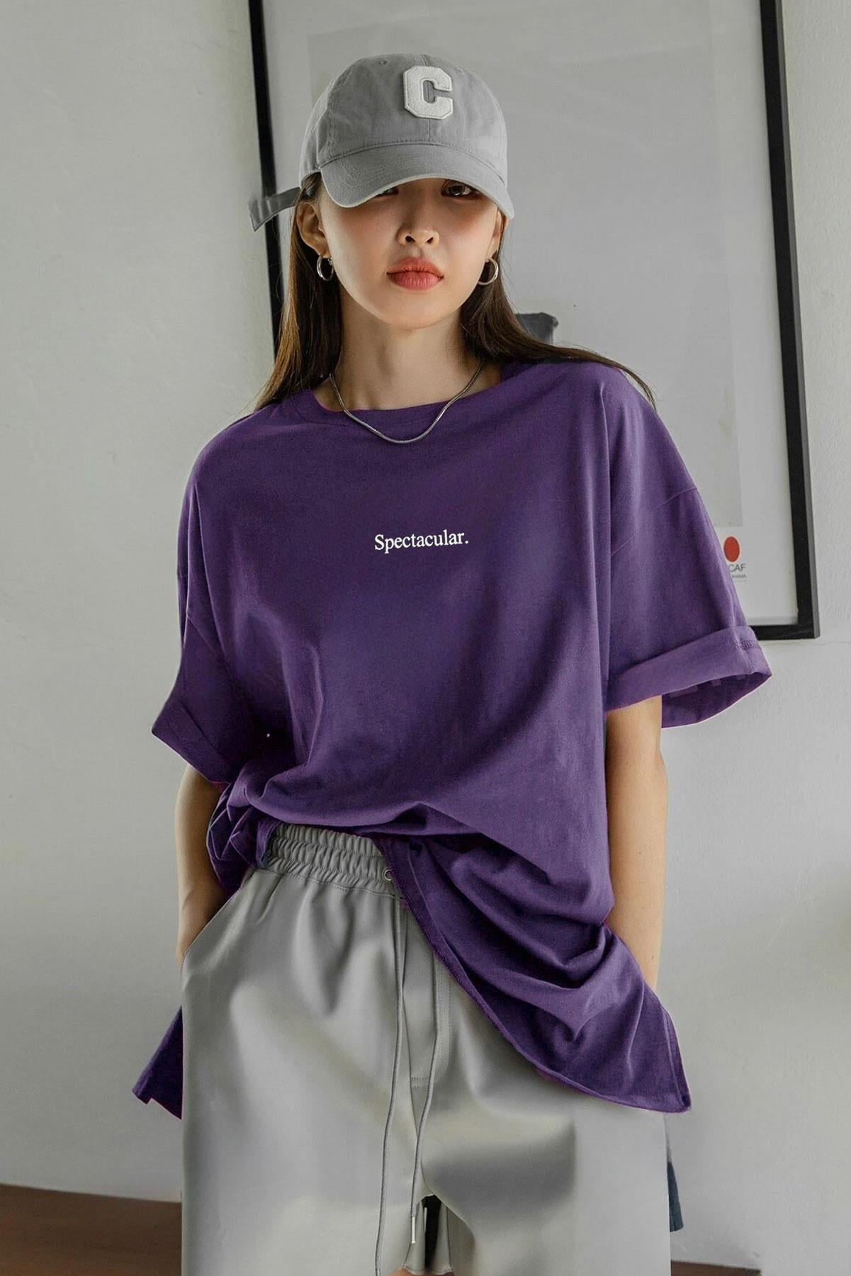 Kadın Spectacular Mor Oversize Salas T-Shirt