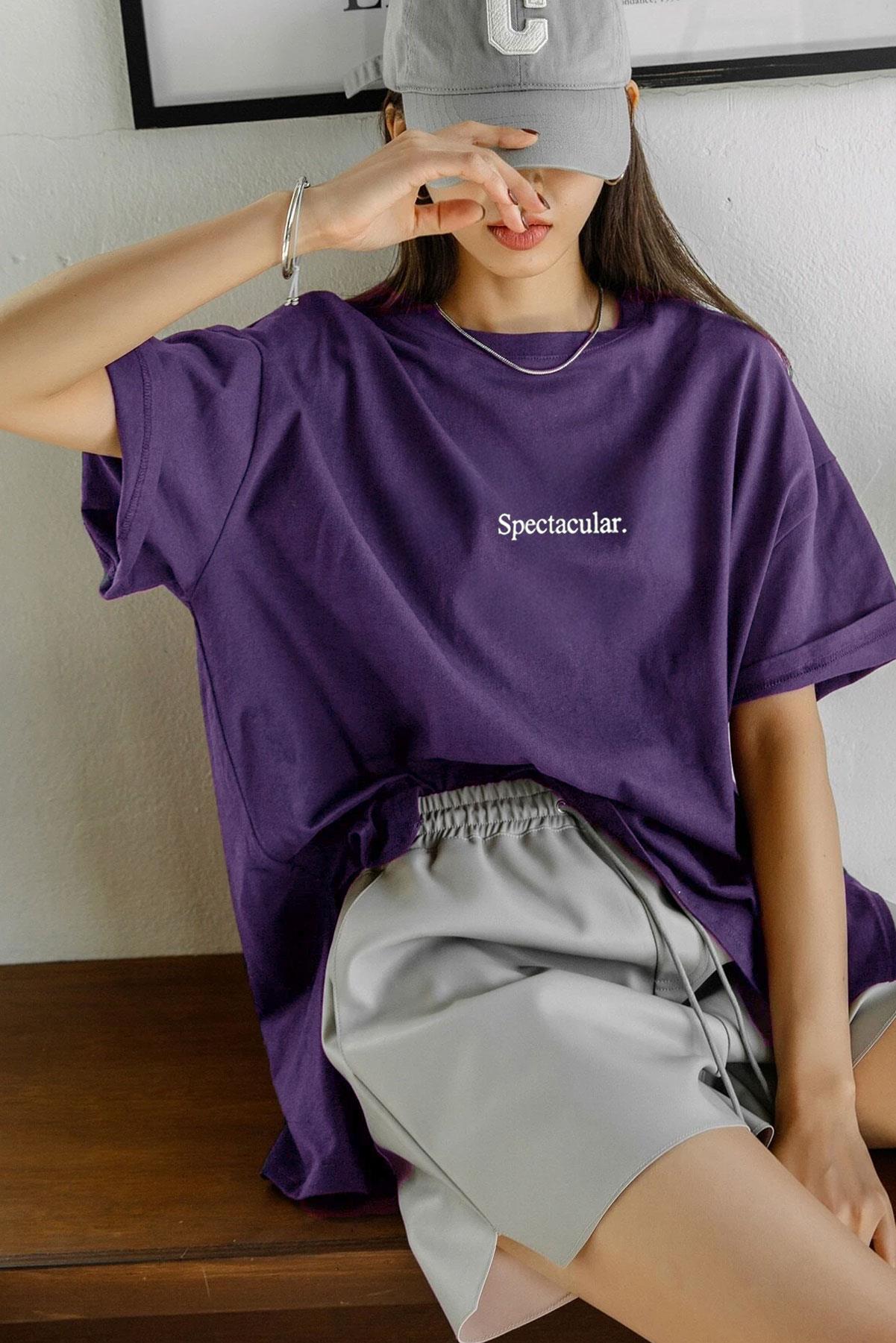 Kadın Spectacular Mor Oversize Salas T-Shirt