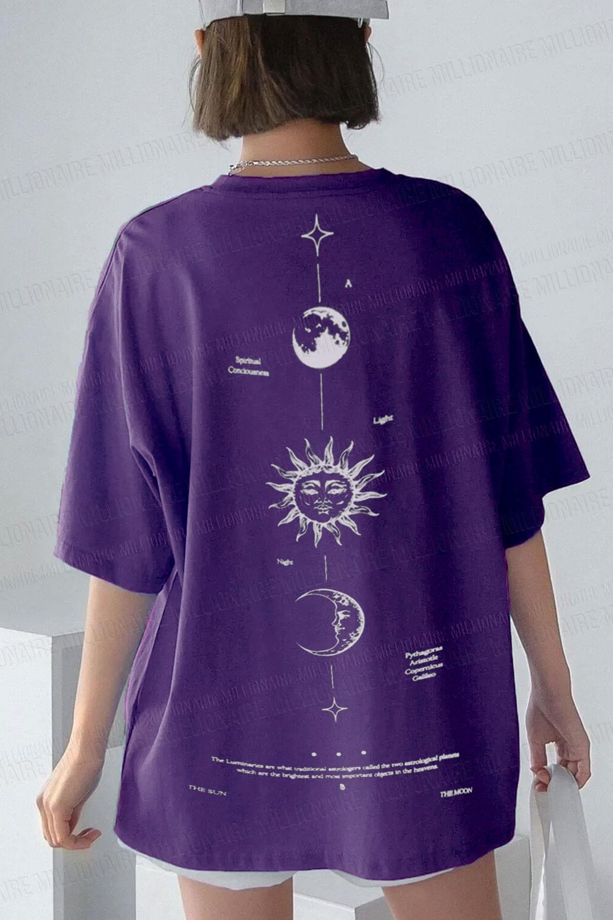 Kadın The Moon Mor Bisiklet Yaka Oversize Salas T-Shirt