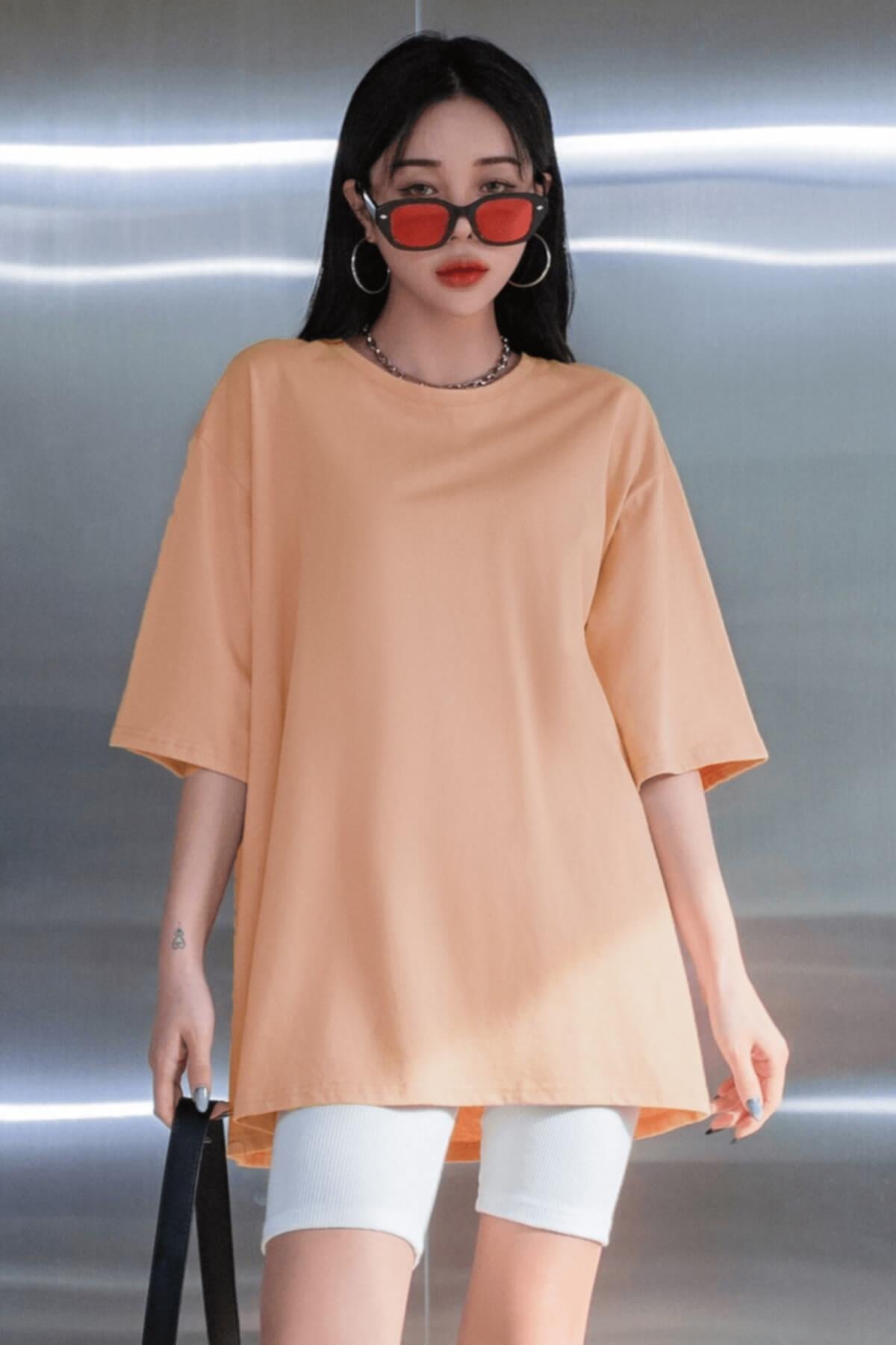 Somon Basic Düz Baskısız Oversize Salas Boyfriend Kadın T-Shirt