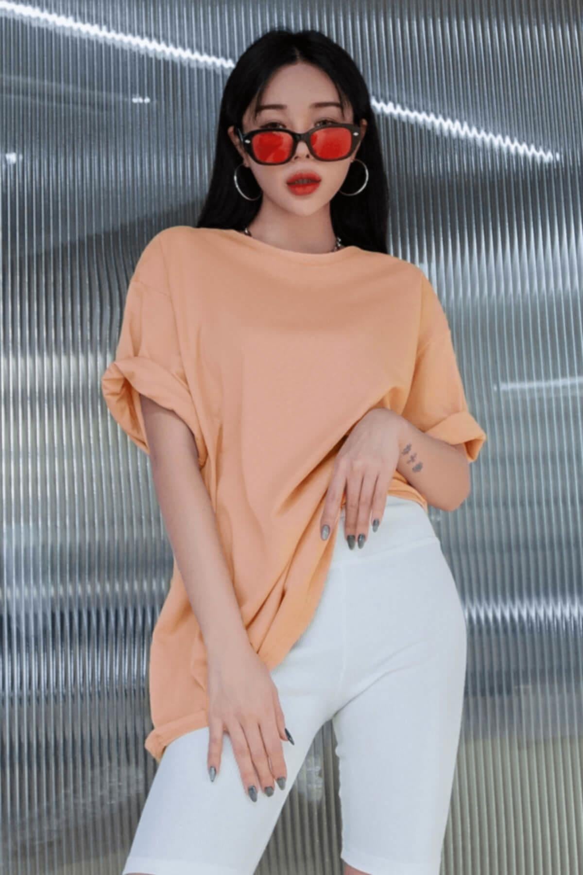 Somon Basic Düz Baskısız Oversize Salas Boyfriend Kadın T-Shirt