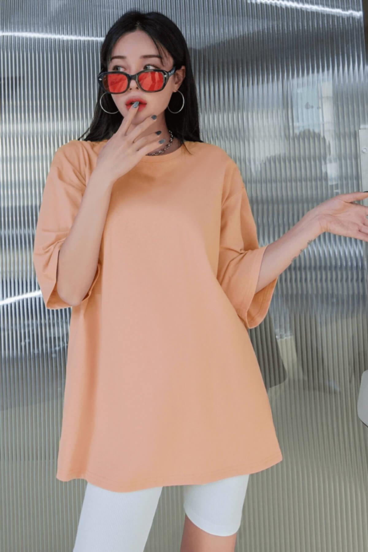 Somon Basic Düz Baskısız Oversize Salas Boyfriend Kadın T-Shirt