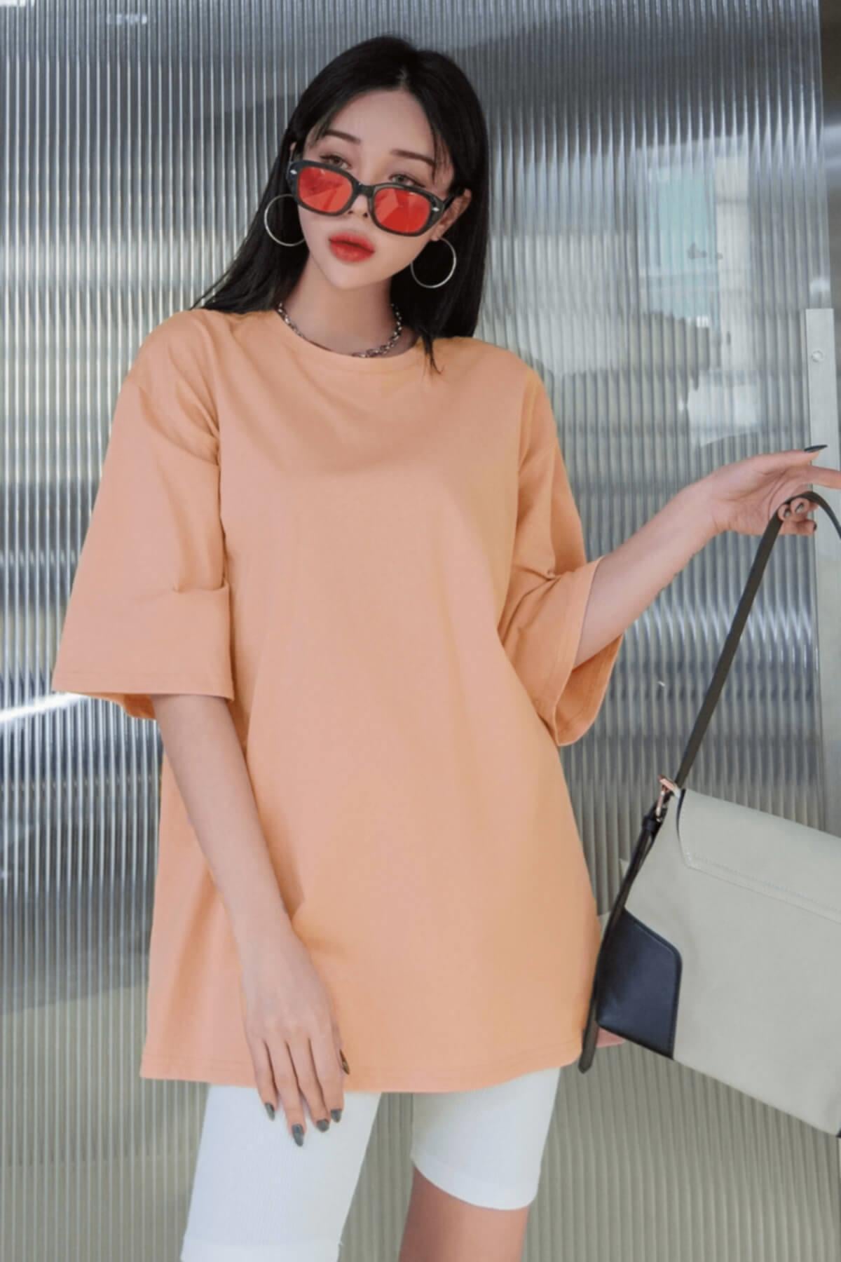 Somon Basic Düz Baskısız Oversize Salas Boyfriend Kadın T-Shirt