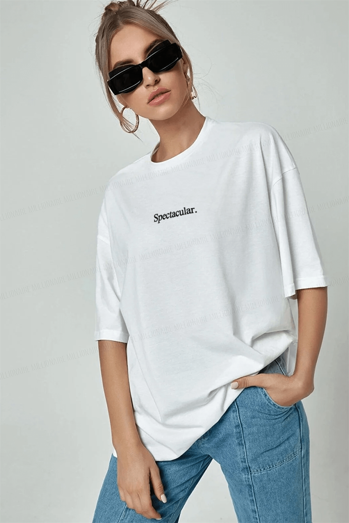 Spectacular Beyaz Oversize Salas Boyfriend Kadın T-Shirt