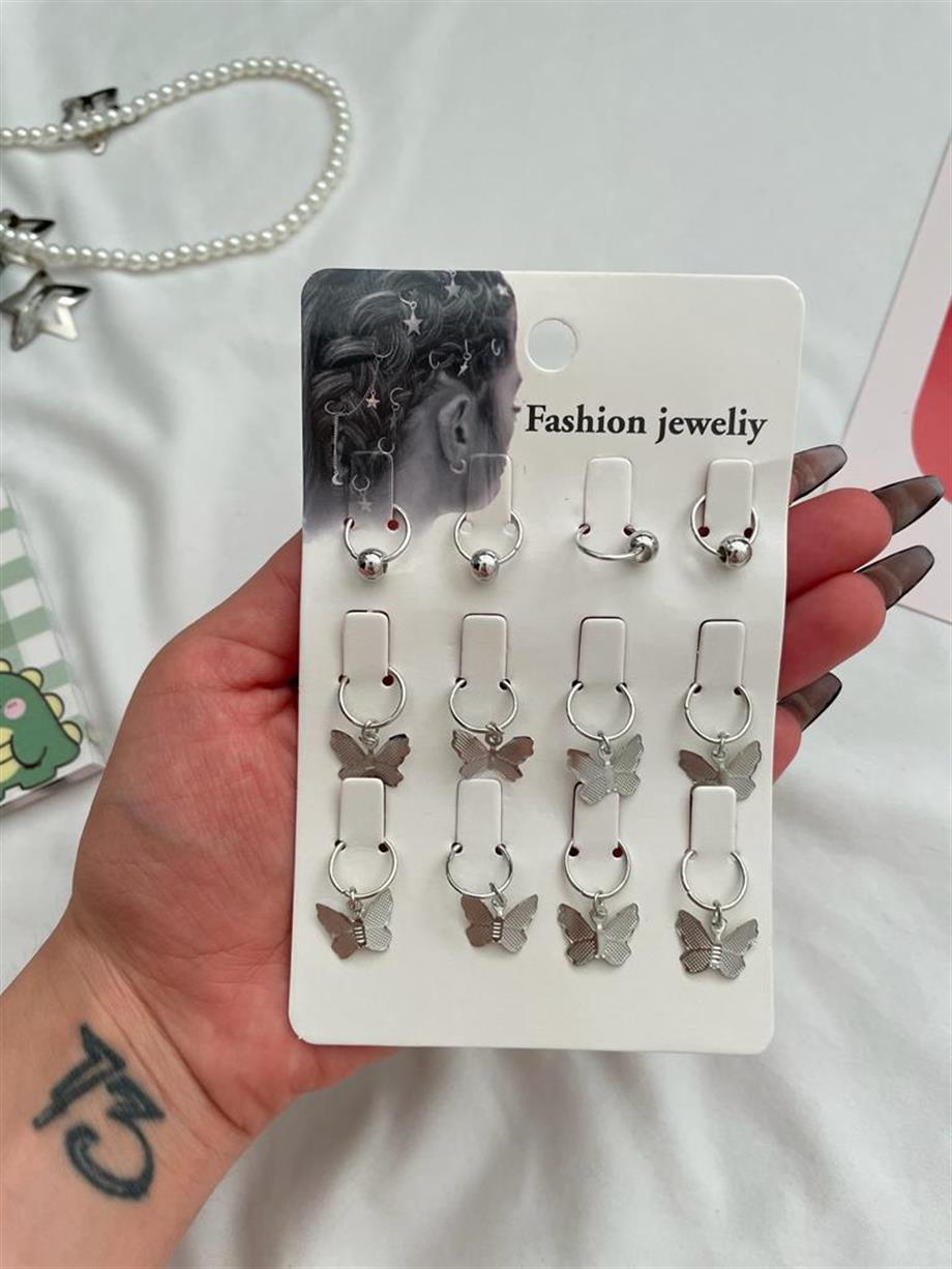 12li Kelebek ve Halkalı Saç Küpesi