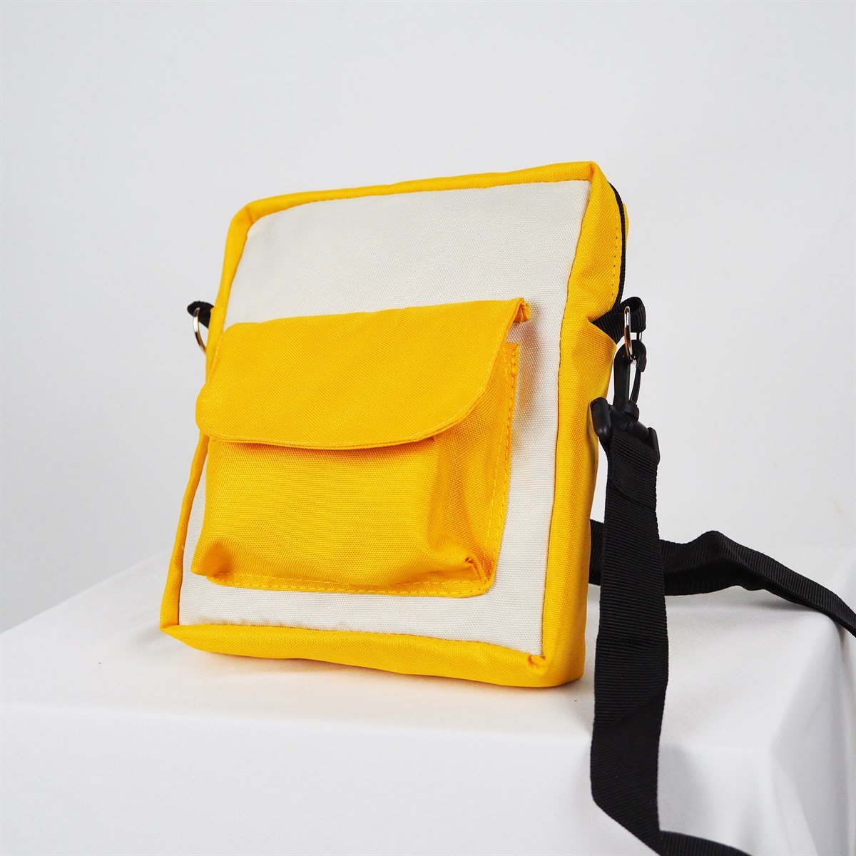 2 Renk Crossbody Çanta / Sarı - Krem  / Cırtlı