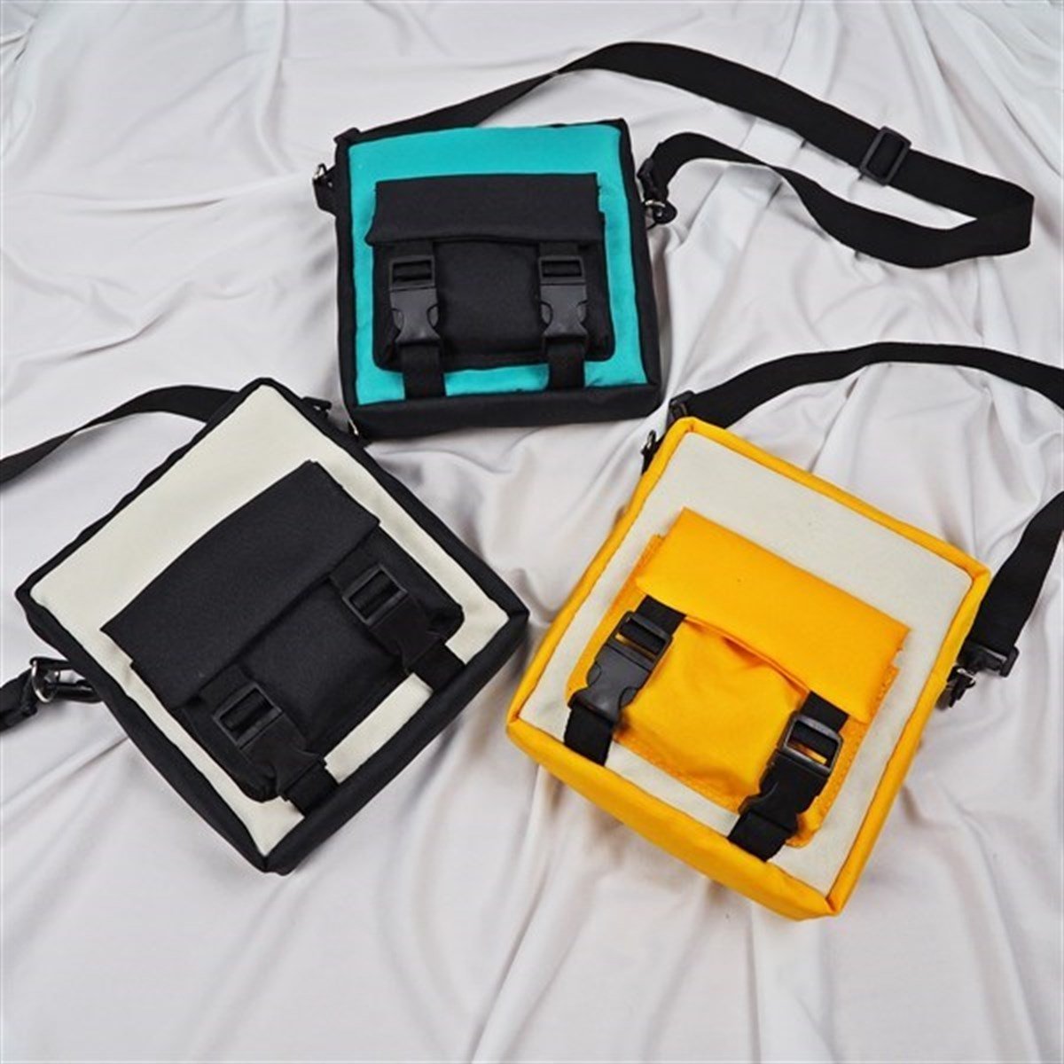 2 Renk Crossbody Çanta / Siyah - Krem
