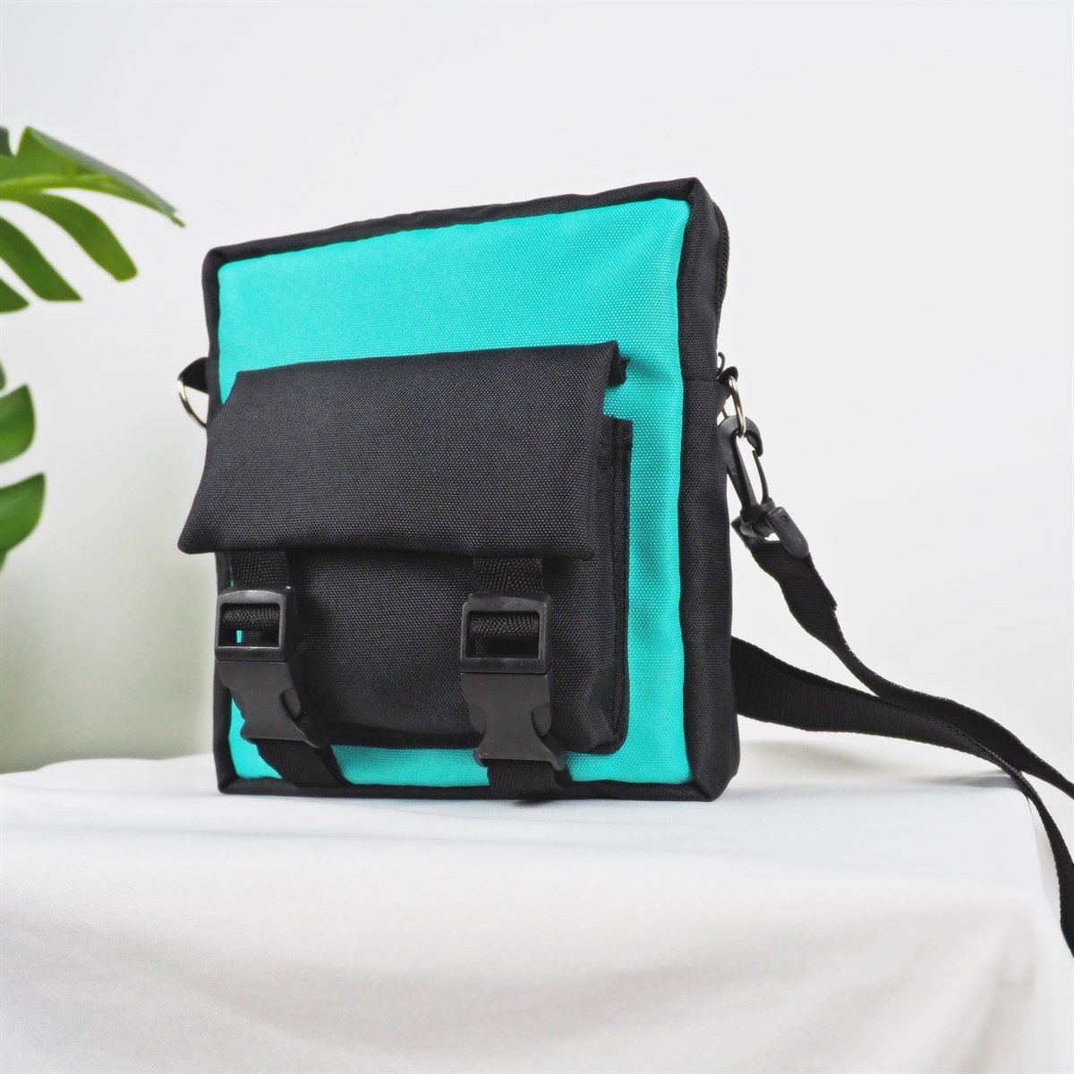 2 Renk Crossbody Çanta / Siyah - Turkuaz