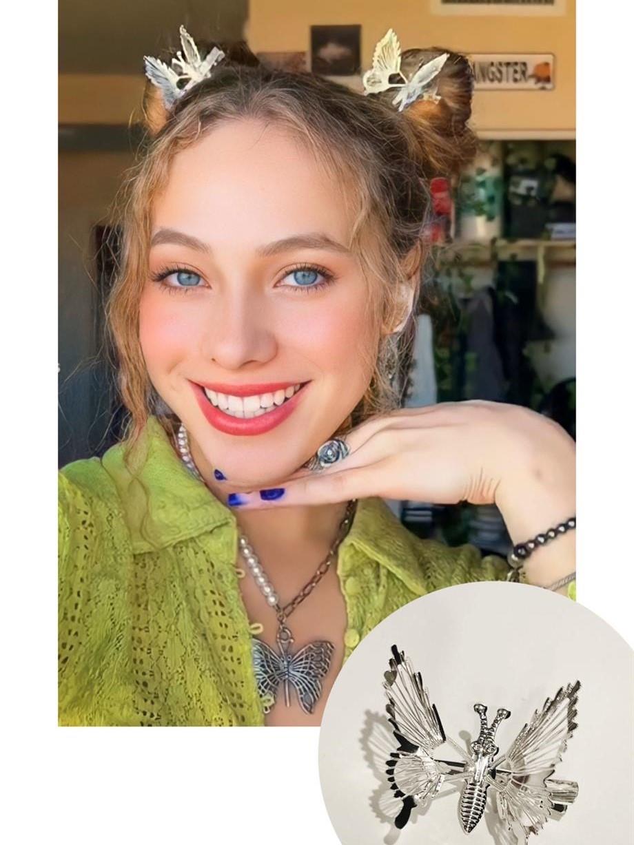 2li Gümüş Vintage Hareketli Kelebek Toka