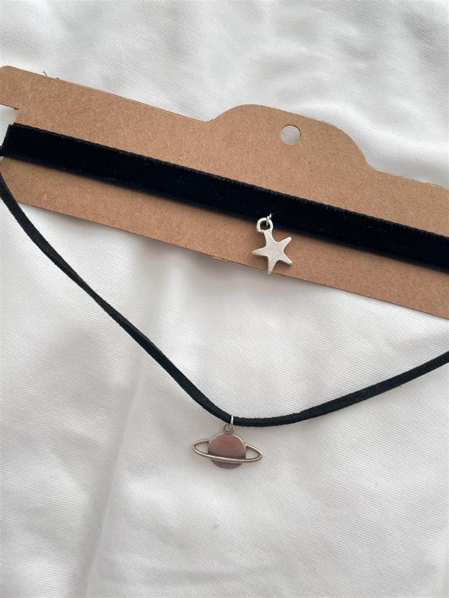 2li Yıldız Gezegen Choker Kolye