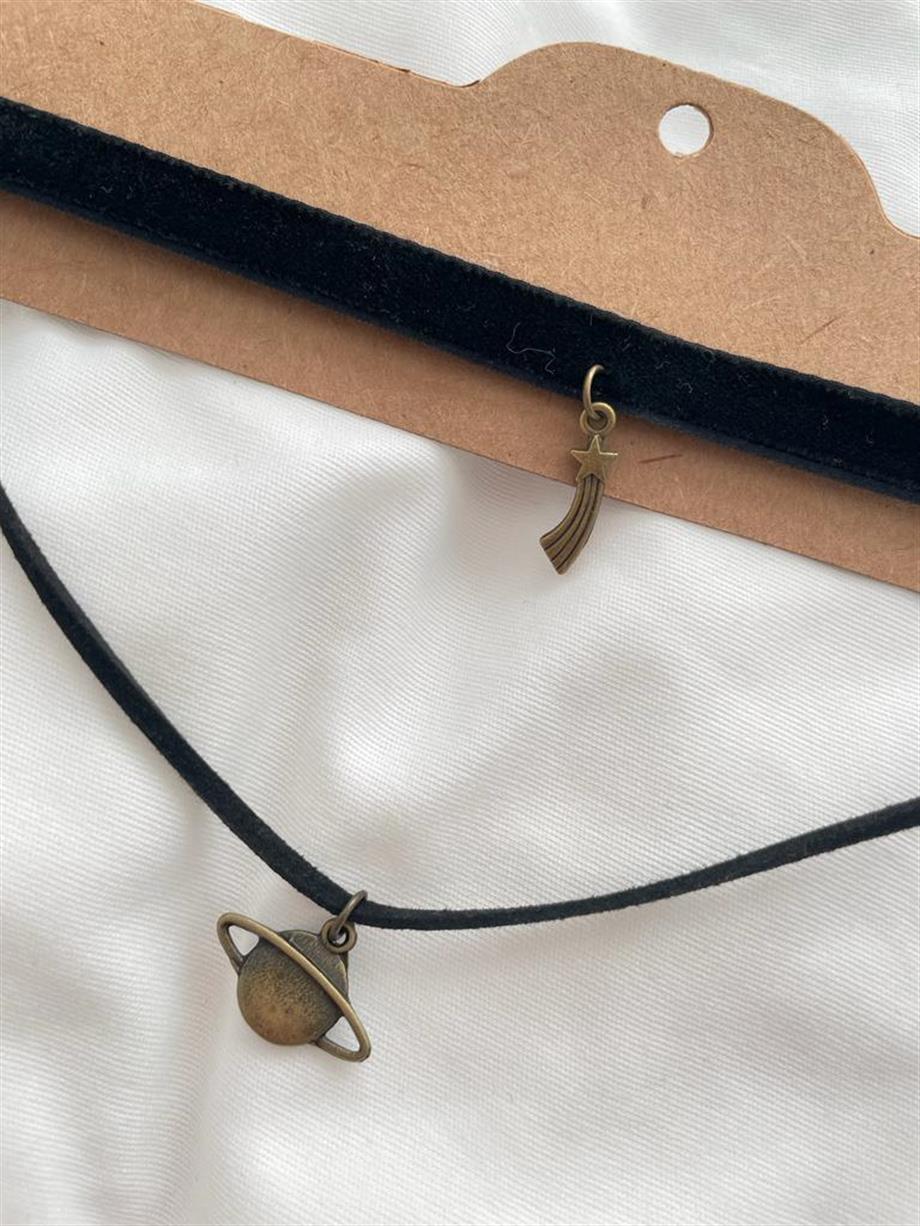 2li Yıldız Gezegen Choker Kolye Bakır