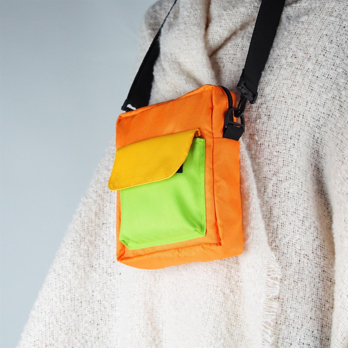 3 Renk Crossbody Çanta - Turuncu / Cırtlı