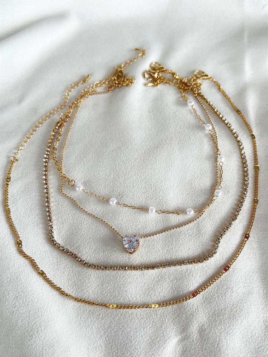 4lü Gold Choker Kolye Set
