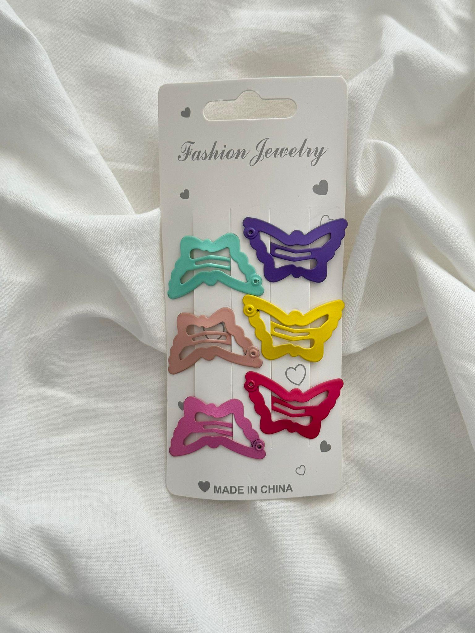 6lı Pastel Renk Kelebek Çıt Çıt Butterfly Toka