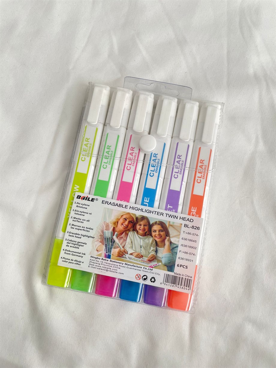 6'lı Silinebilir Fosforlu Kalem Seti