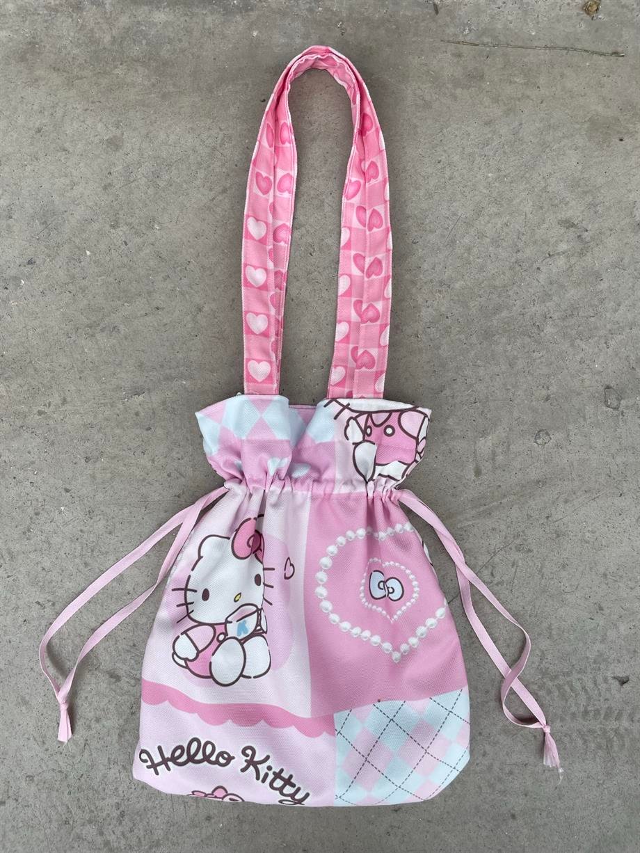 Aesthetic Cat Kawaii Büzgülü Bez Çanta