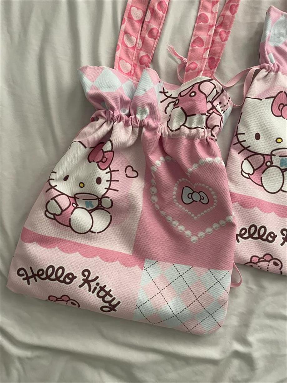 Aesthetic Cat Kawaii Büzgülü Bez Çanta