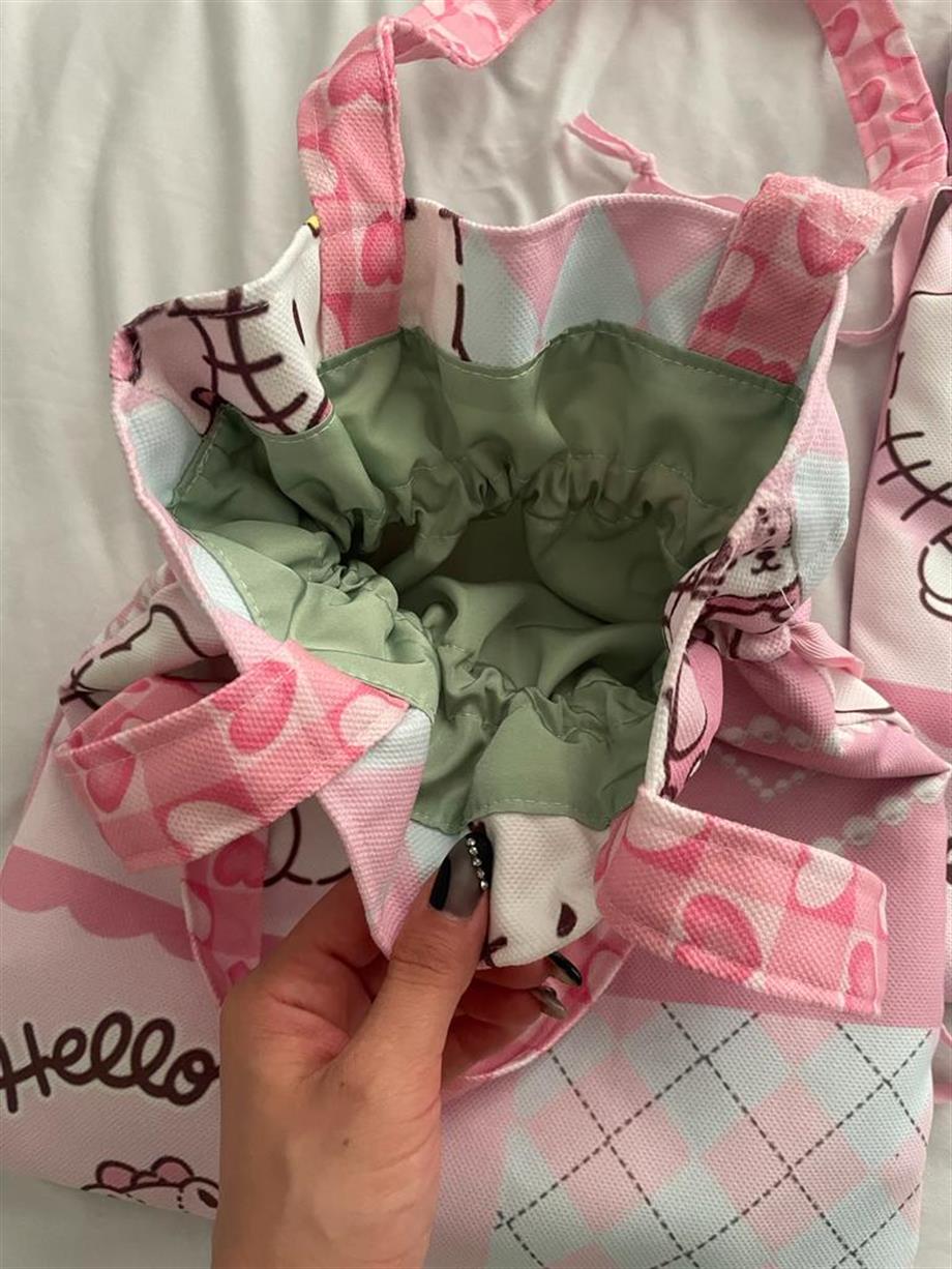 Aesthetic Cat Kawaii Büzgülü Bez Çanta
