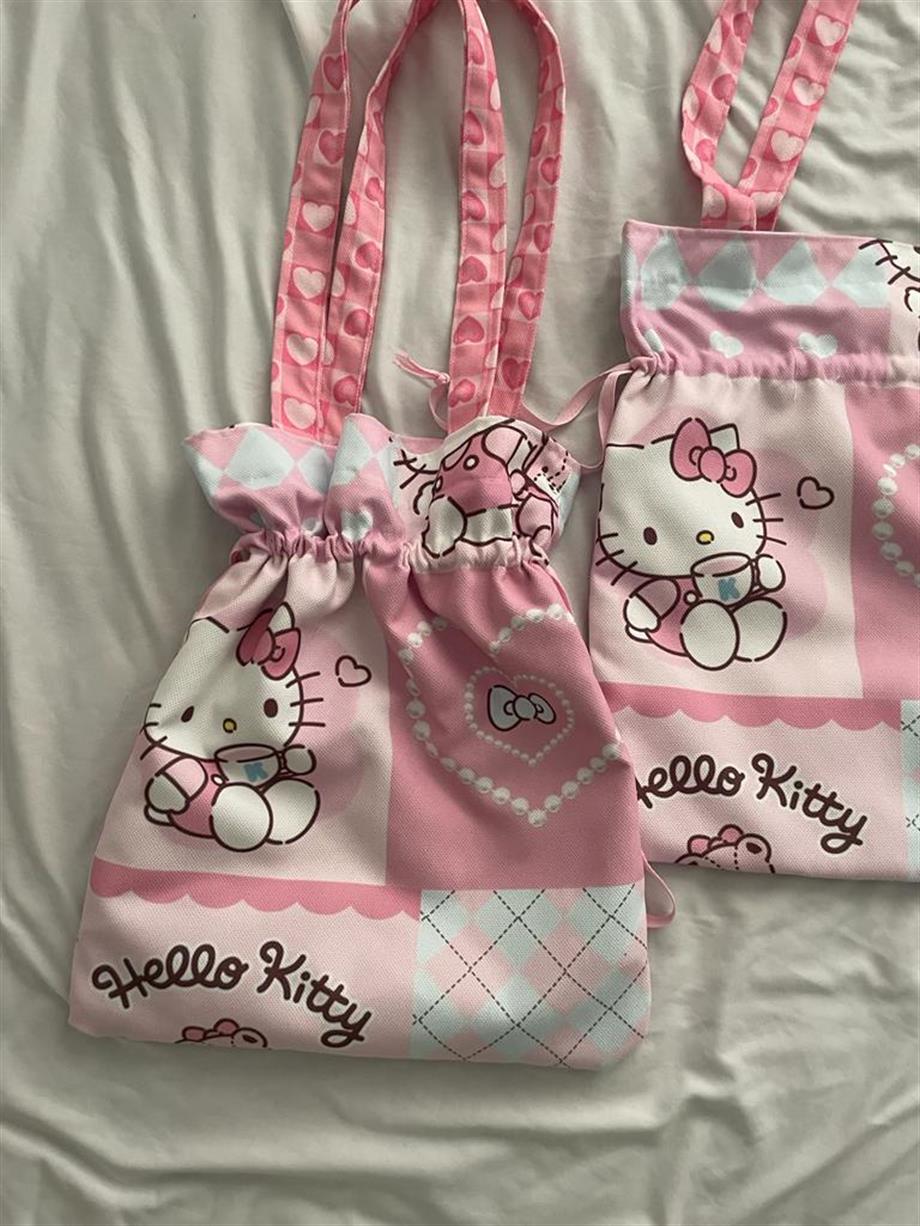 Aesthetic Cat Kawaii Büzgülü Bez Çanta