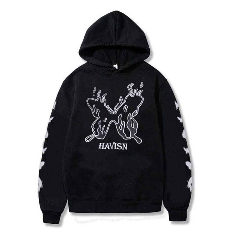 Aesthetic Kelebek Siyah Unisex Kapşonlu Sweatshirt