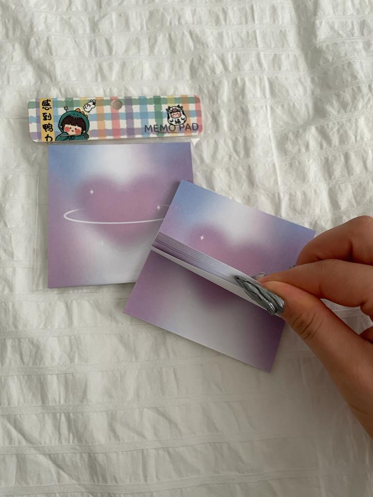 Aesthetic Purple Heart Memo Pad Kare Not Defteri