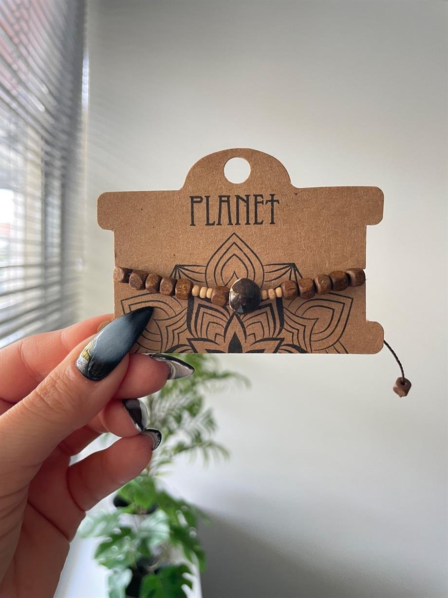 Ahşap Boncuk Detaylı Unisex Otantik Bileklik
