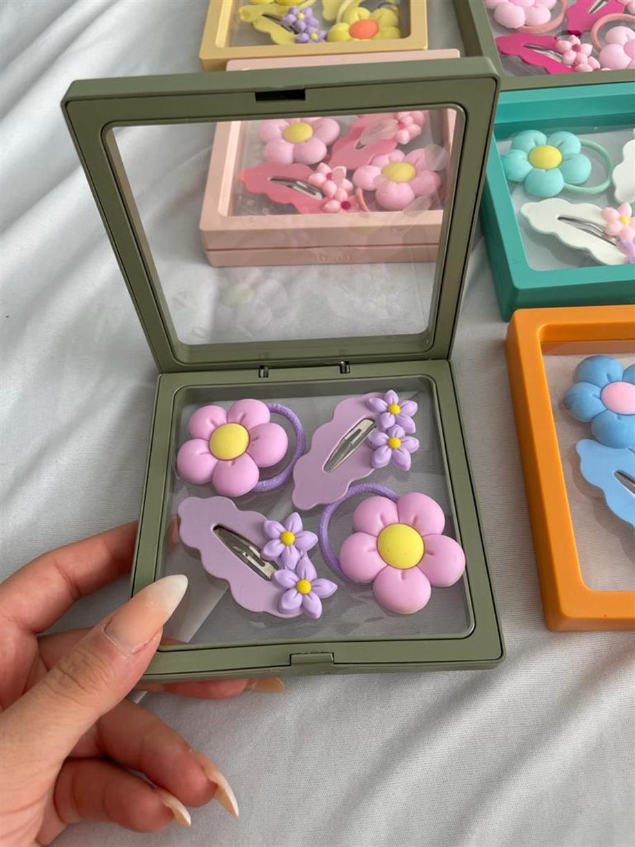 Ahşap Kutulu Mor 4lü Toka Seti