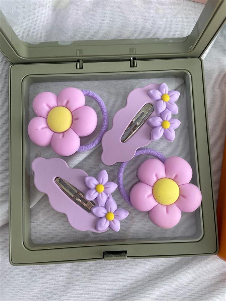 Ahşap Kutulu Mor 4lü Toka Seti