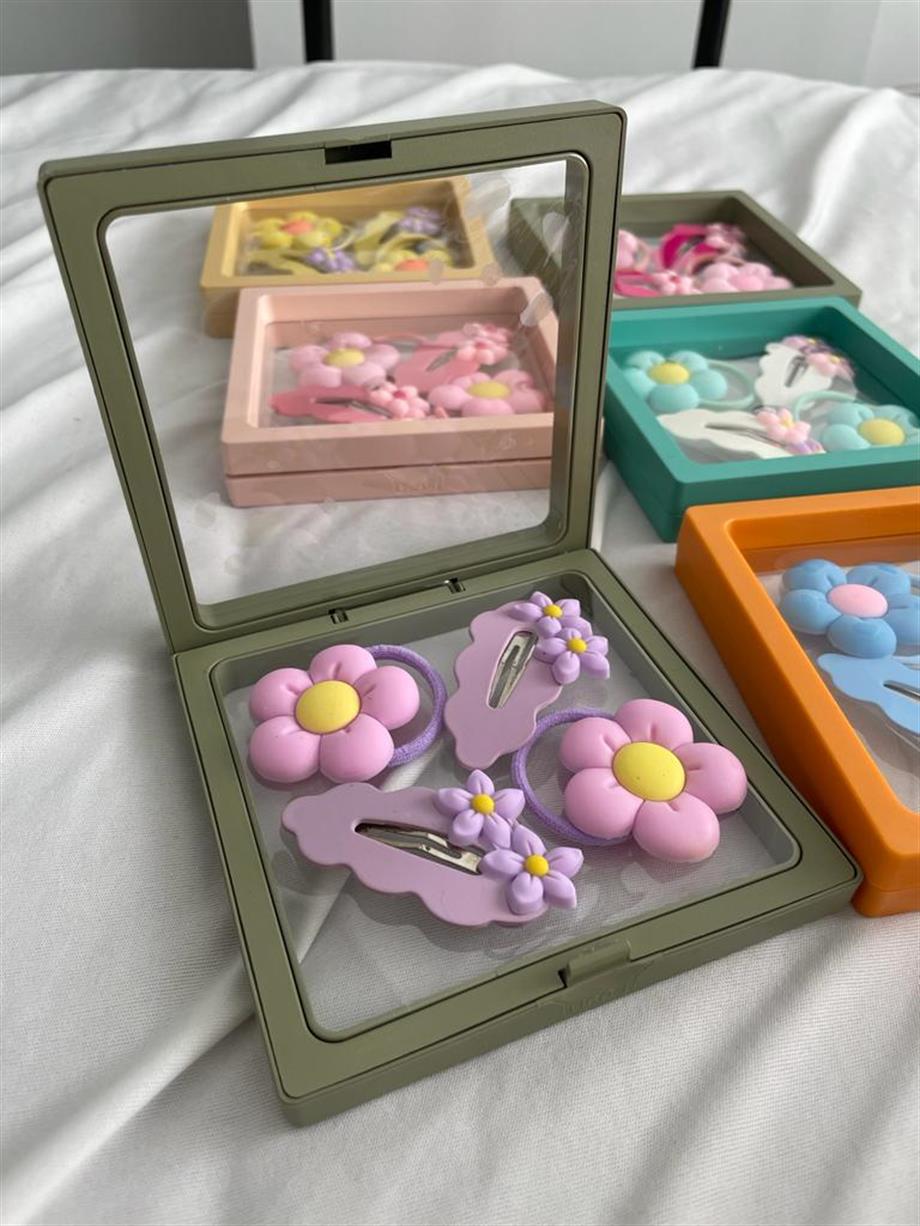 Ahşap Kutulu Mor 4lü Toka Seti