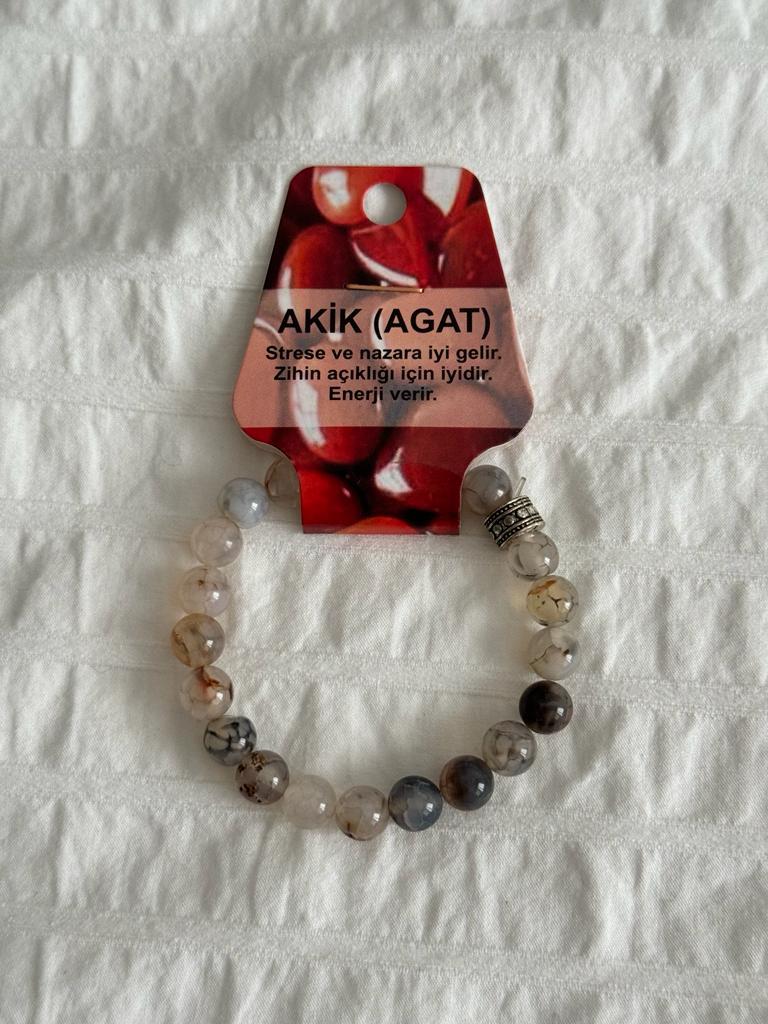 Akik Beyaz Doğaltaş Bileklik 8mm