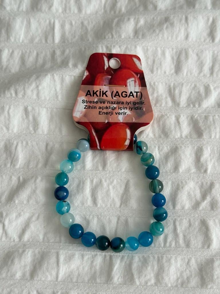 Akik Mavi Doğaltaş Bileklik 8mm