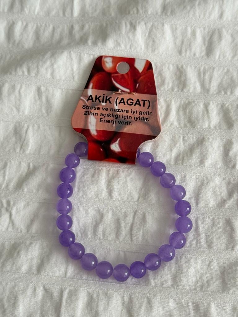 Akik Mor Doğaltaş Bileklik 8mm