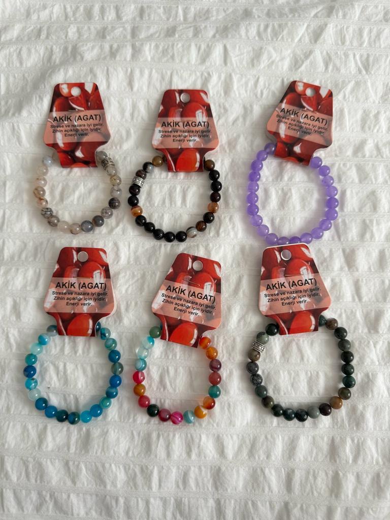 Akik Mor Doğaltaş Bileklik 8mm