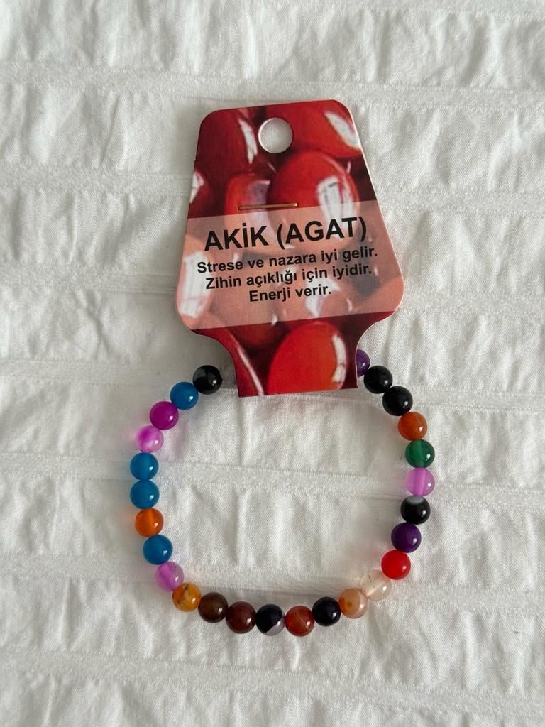 Akik Renkli Doğal Taş Bileklik 6mm