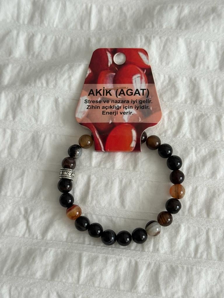 Akik Siyah Doğaltaş Bileklik 8mm