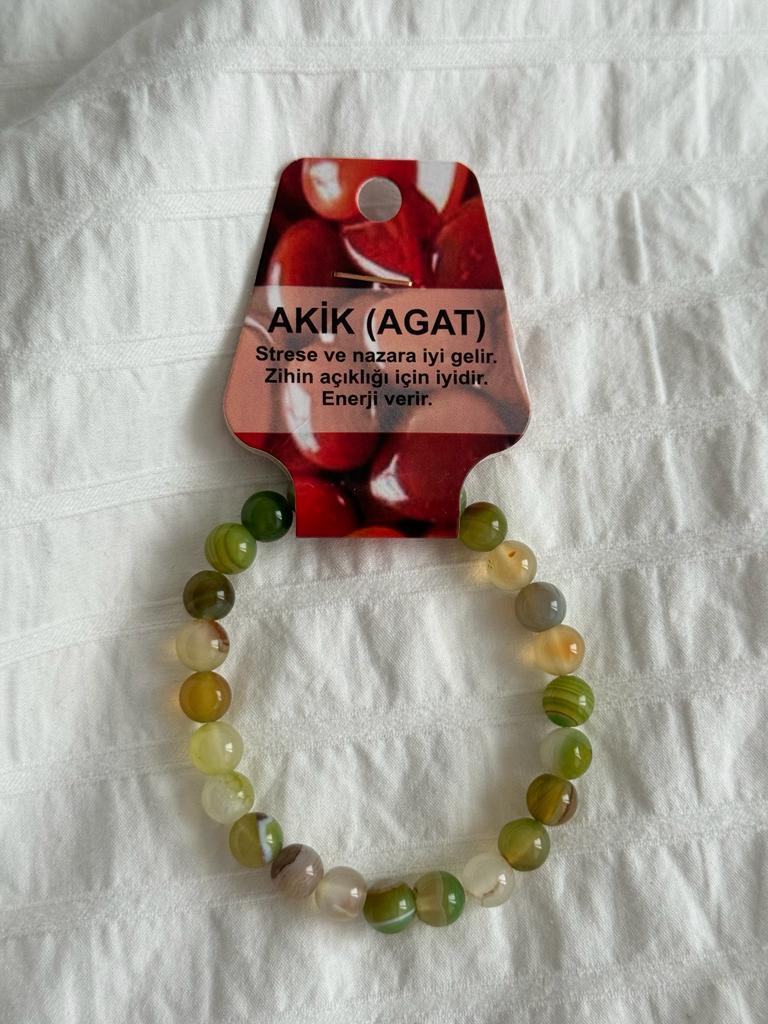 Akik Yeşil Doğaltaş Bileklik 8mm